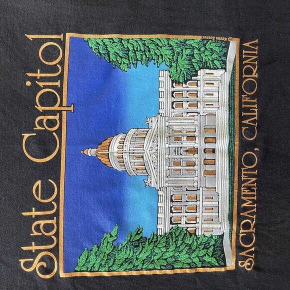 Vintage 80s Keehn Scenes State Capitol Sz L Foil Printed Rare Made In‎ USA - Picture 13 of 14